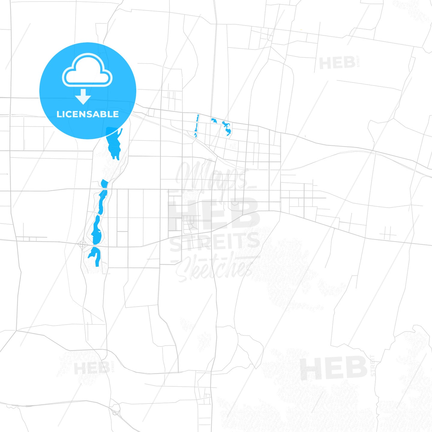 Zhangqiu, China PDF vector map with water in focus