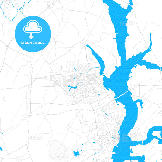 Zhanjiang, China PDF vector map with water in focus