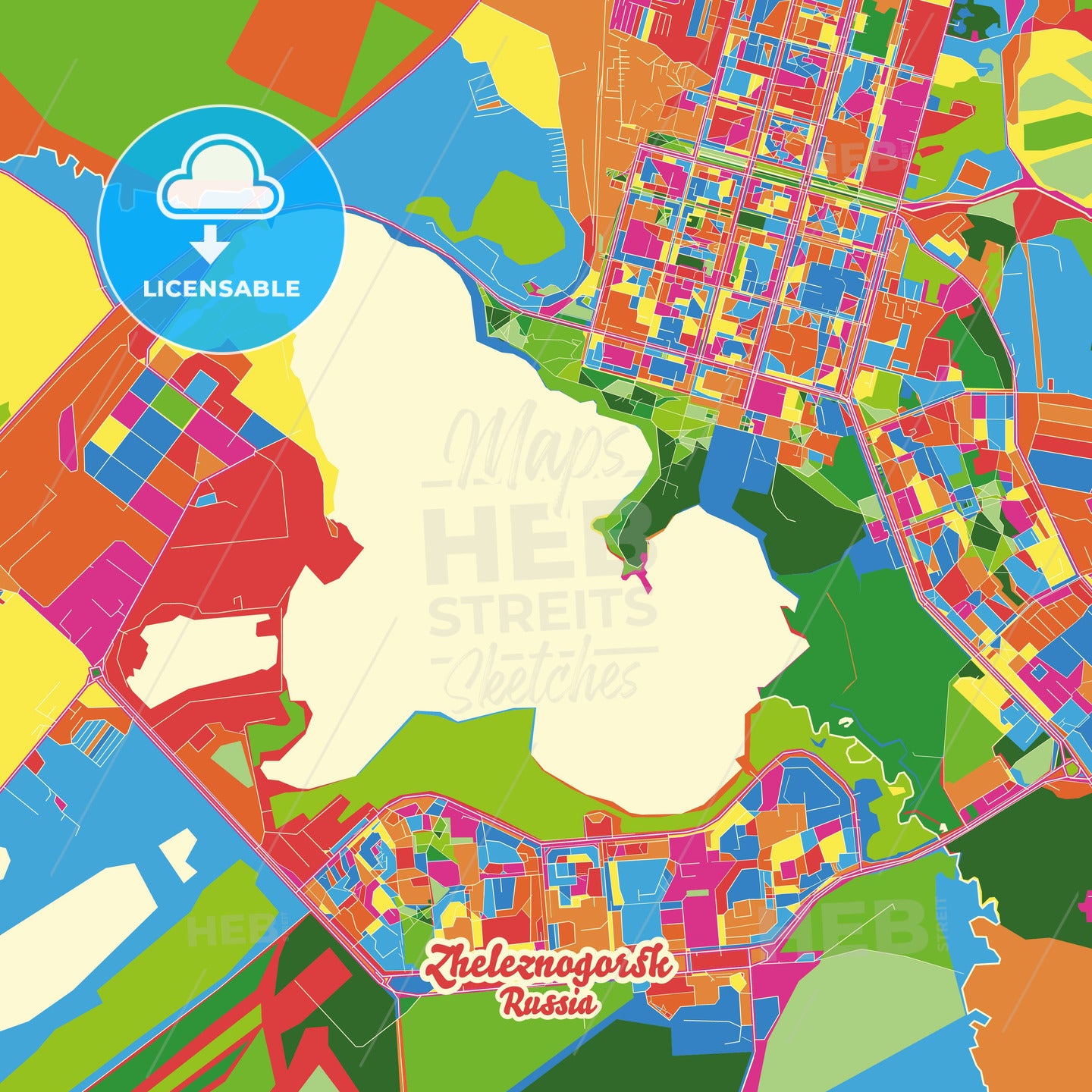 Zheleznogorsk, Russia Crazy Colorful Street Map Poster Template - HEBSTREITS Sketches