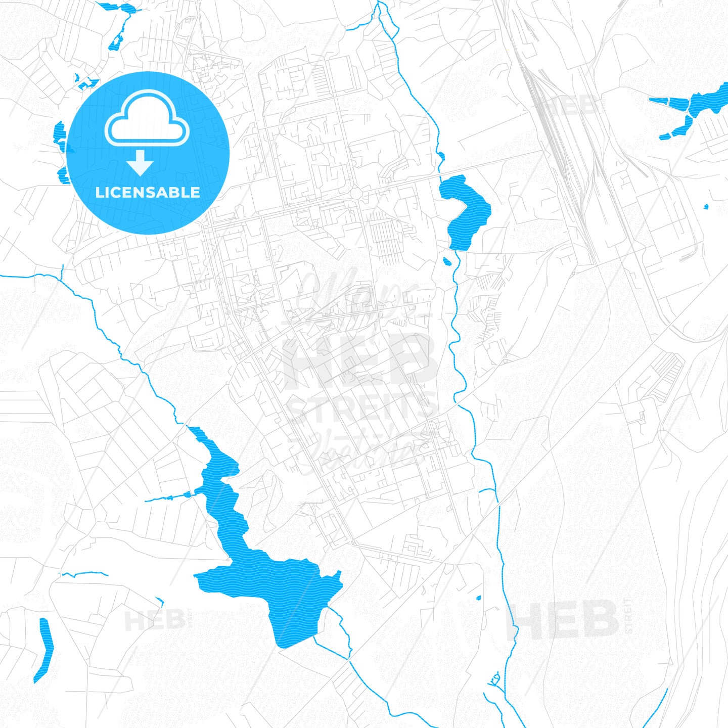 Zheleznogorsk, Russia PDF vector map with water in focus