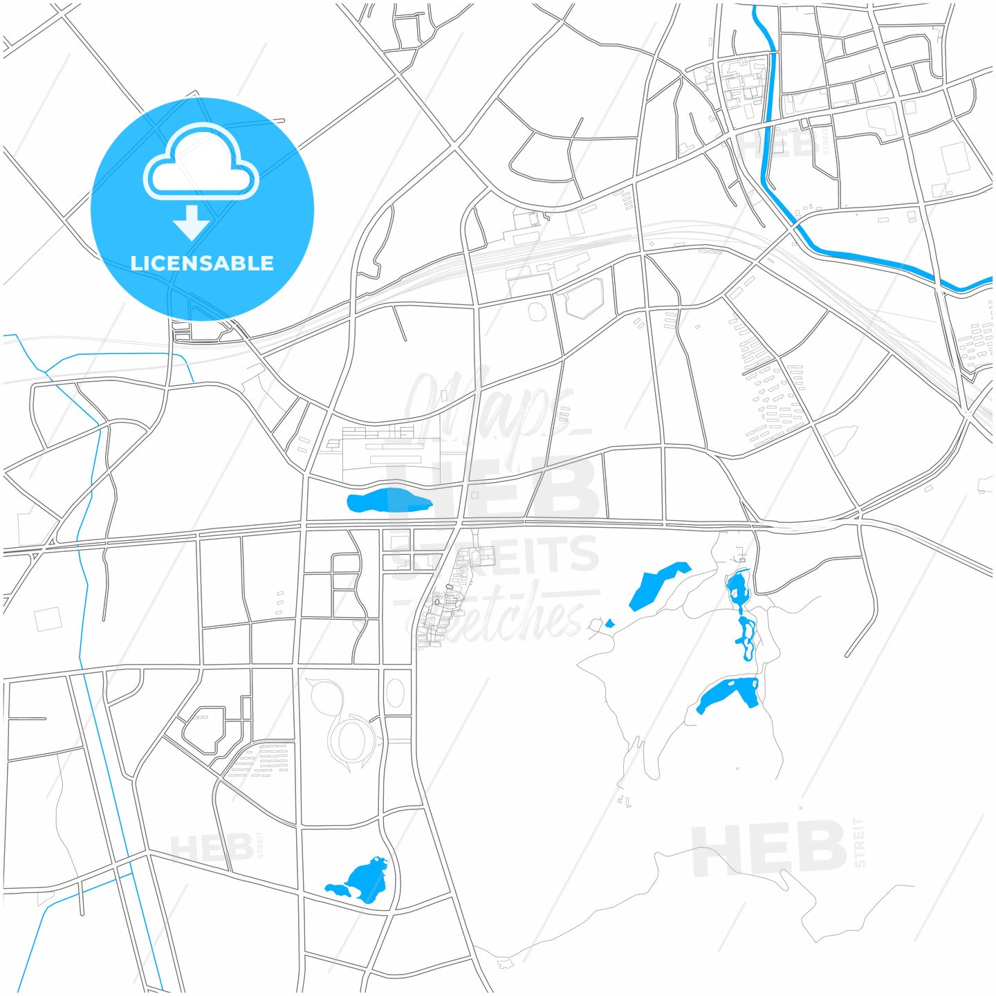 Zhenjiang, Jiangsu, China, city map with high quality roads.