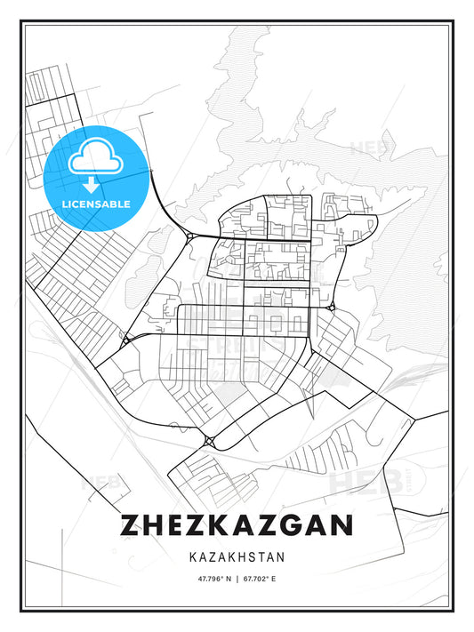 Zhezkazgan, Kazakhstan, Modern Print Template in Various Formats - HEBSTREITS Sketches