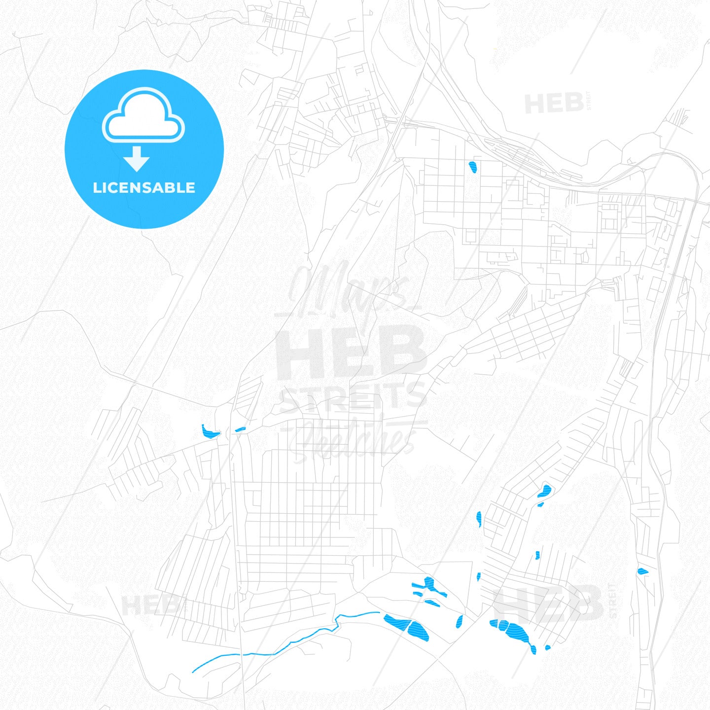 Zhigulyovsk, Russia PDF vector map with water in focus