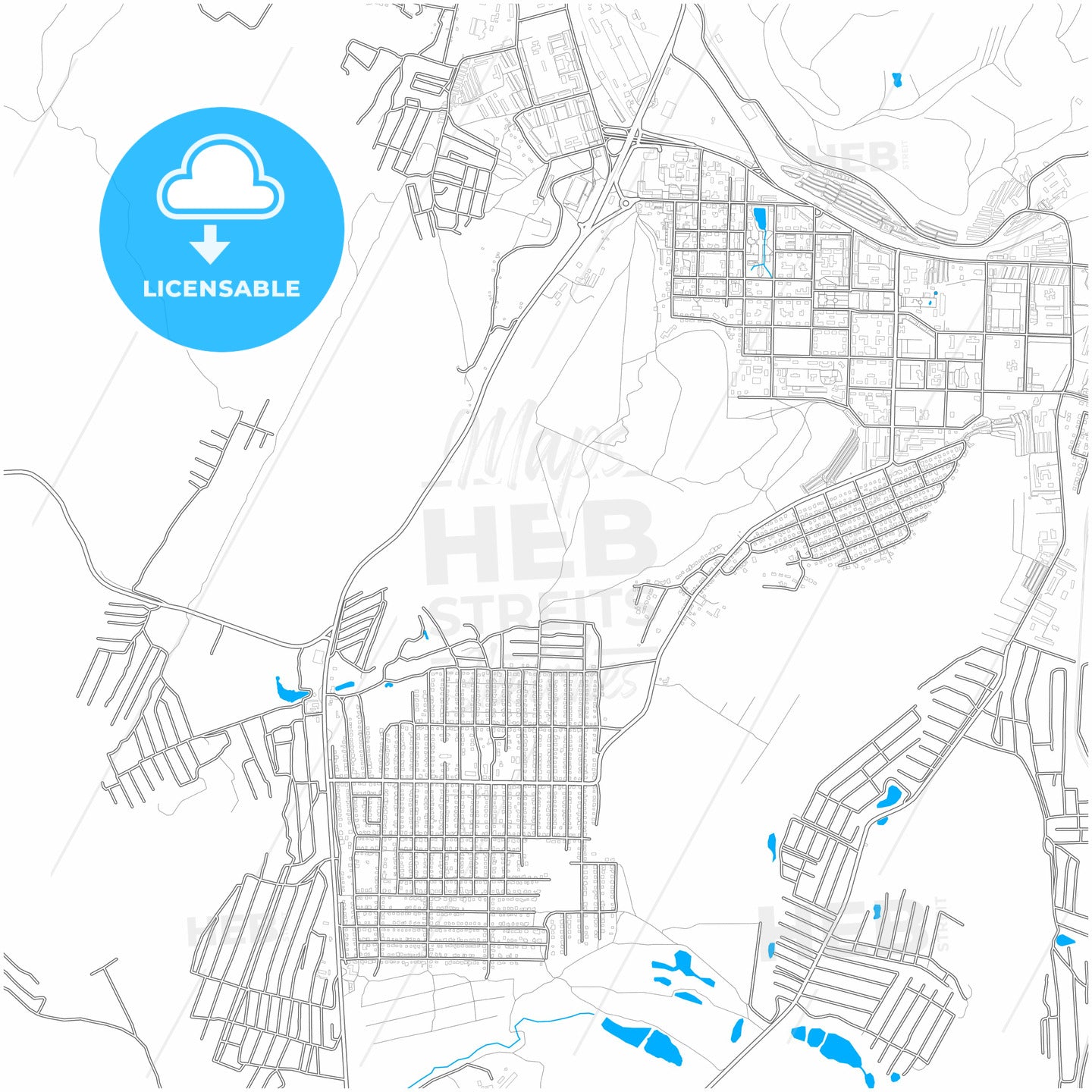 Zhigulyovsk, Samara Oblast, Russia, city map with high quality roads.