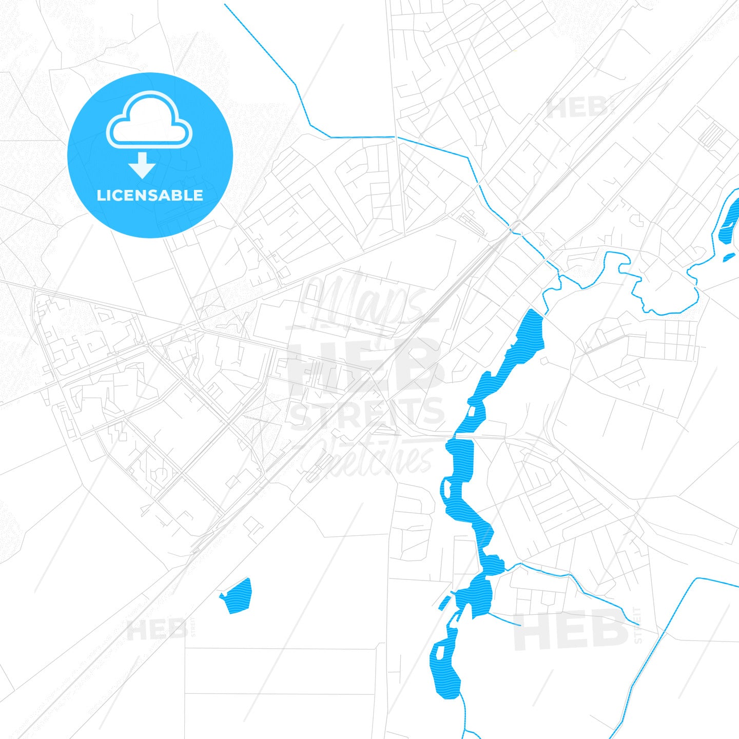 Zhodzina, Belarus PDF vector map with water in focus