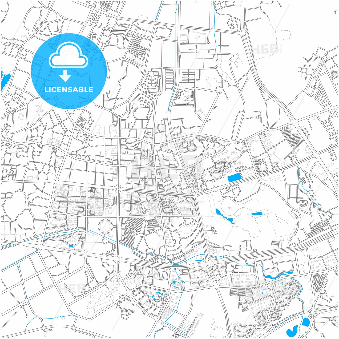 Zhongshan, Guangdong, China, city map with high quality roads.