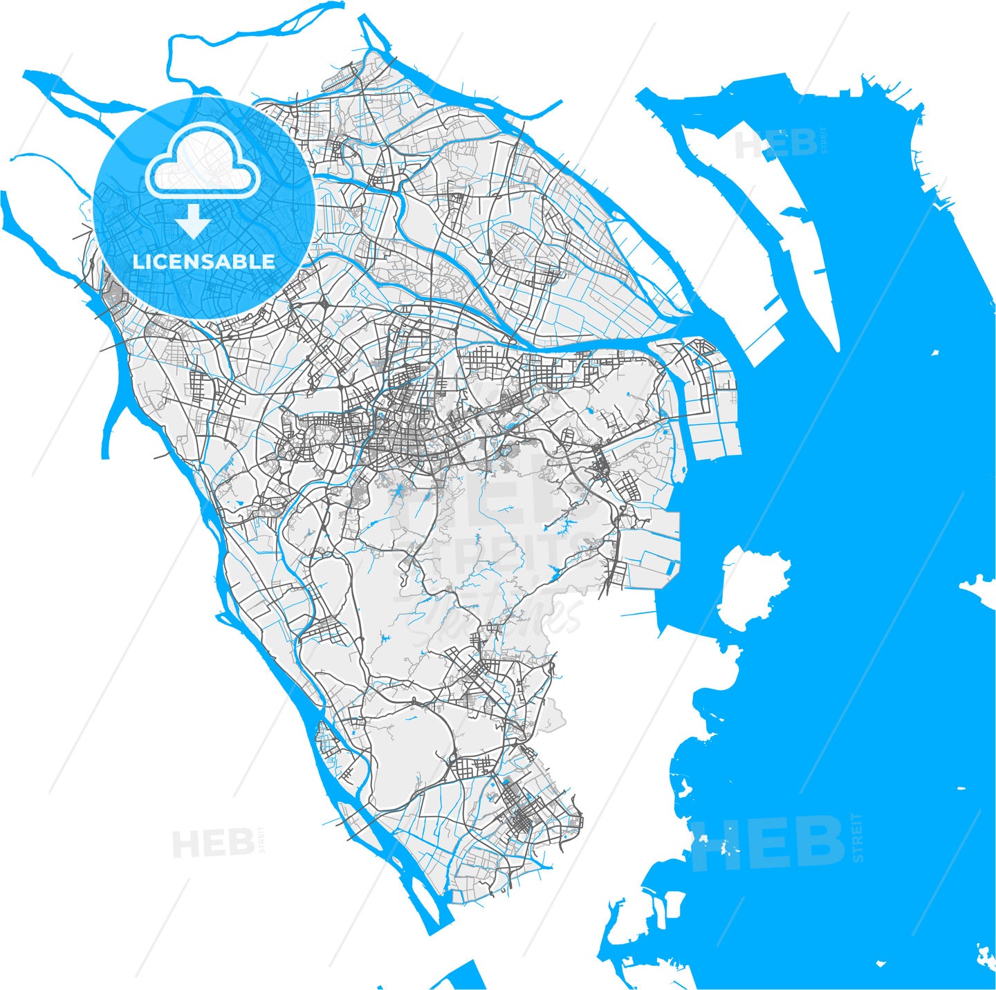 Zhongshan, Guangdong, China, high quality vector map