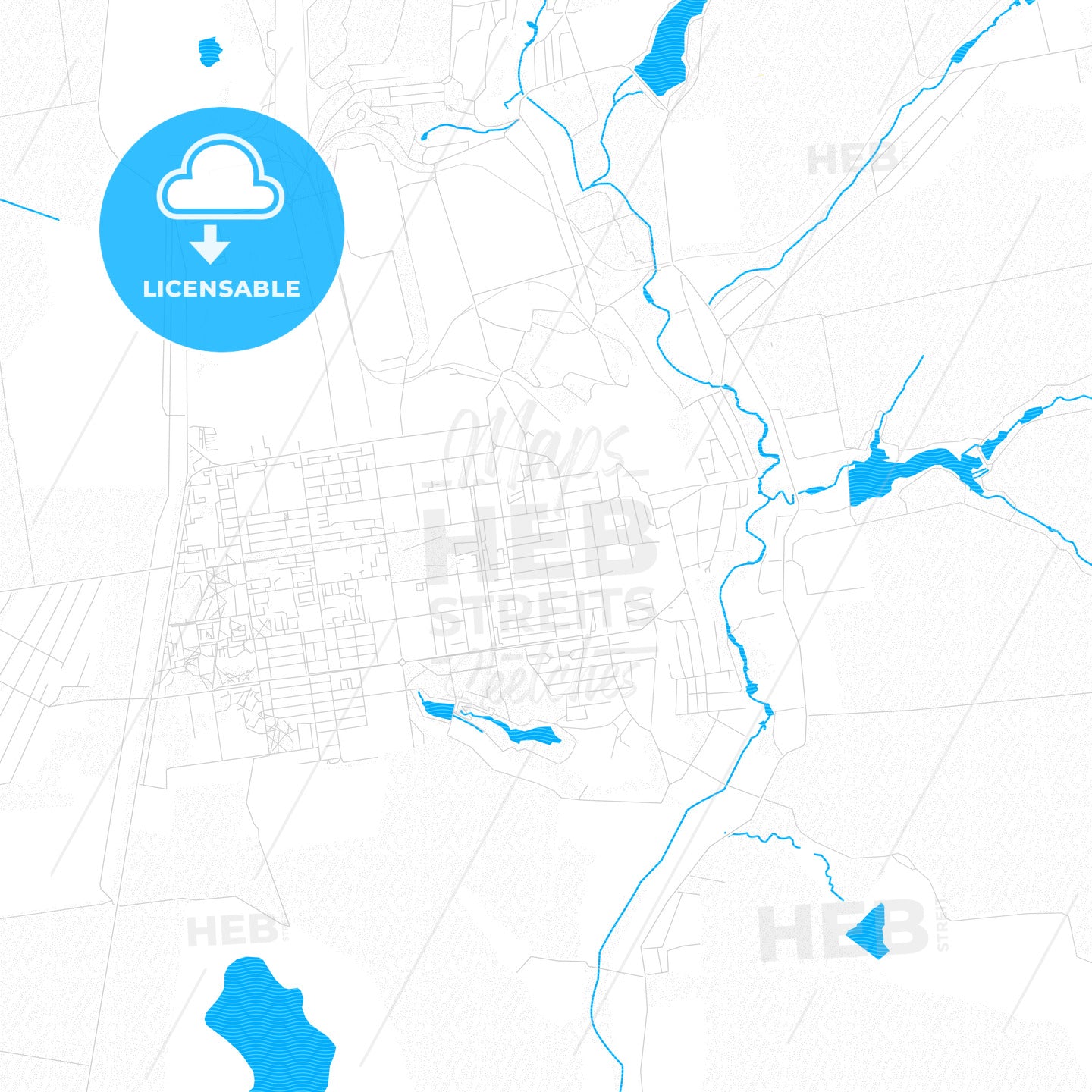 Zhovti Vody, Ukraine PDF vector map with water in focus