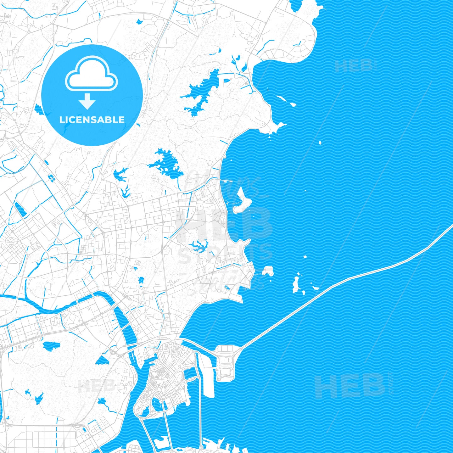 Zhuhai, China PDF vector map with water in focus