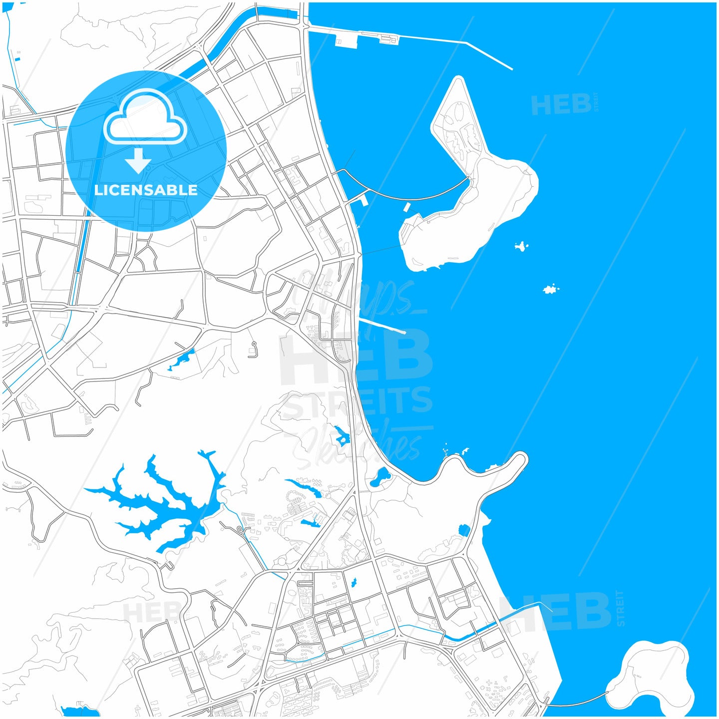 Zhuhai, Guangdong, China, city map with high quality roads.