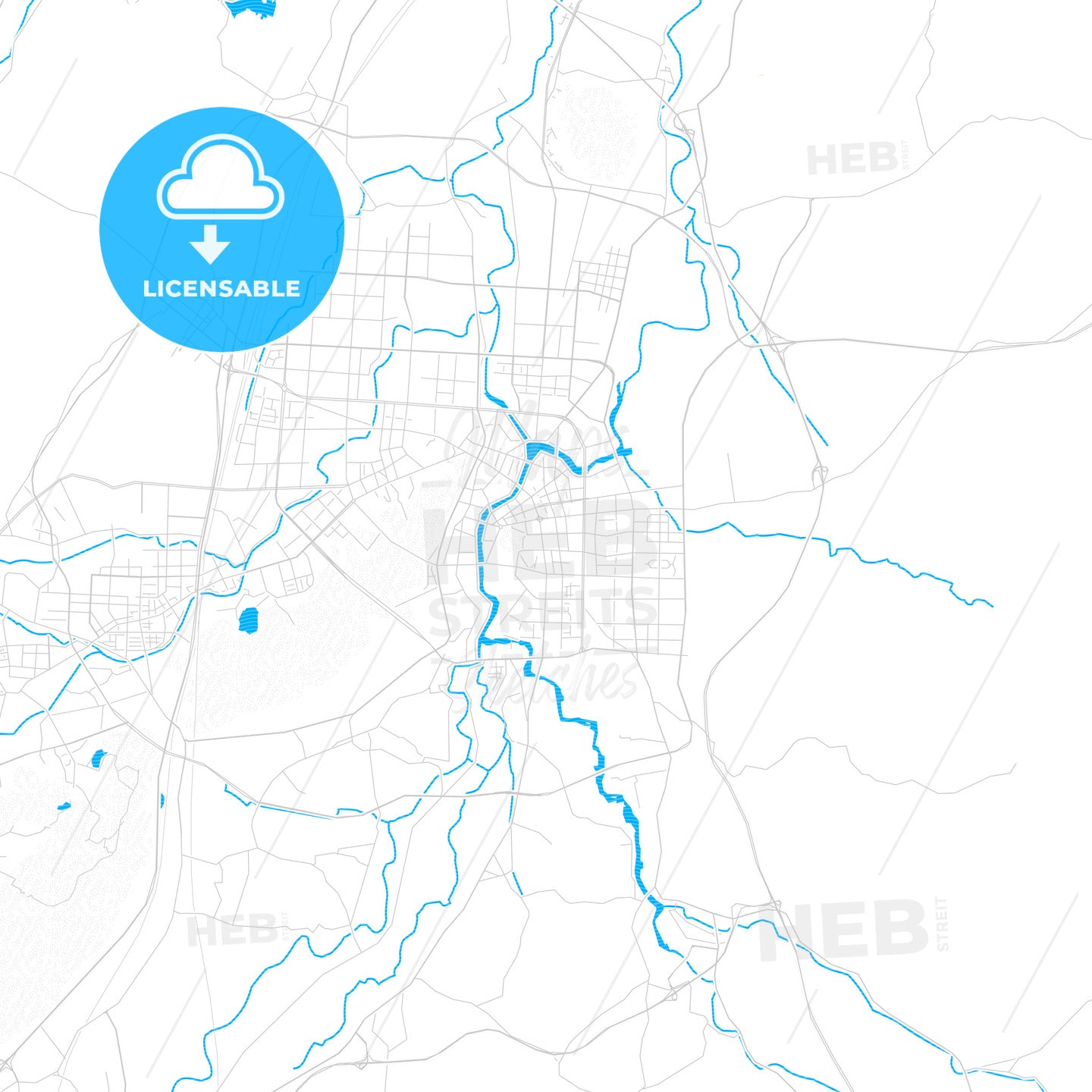 Zhuji, China PDF vector map with water in focus