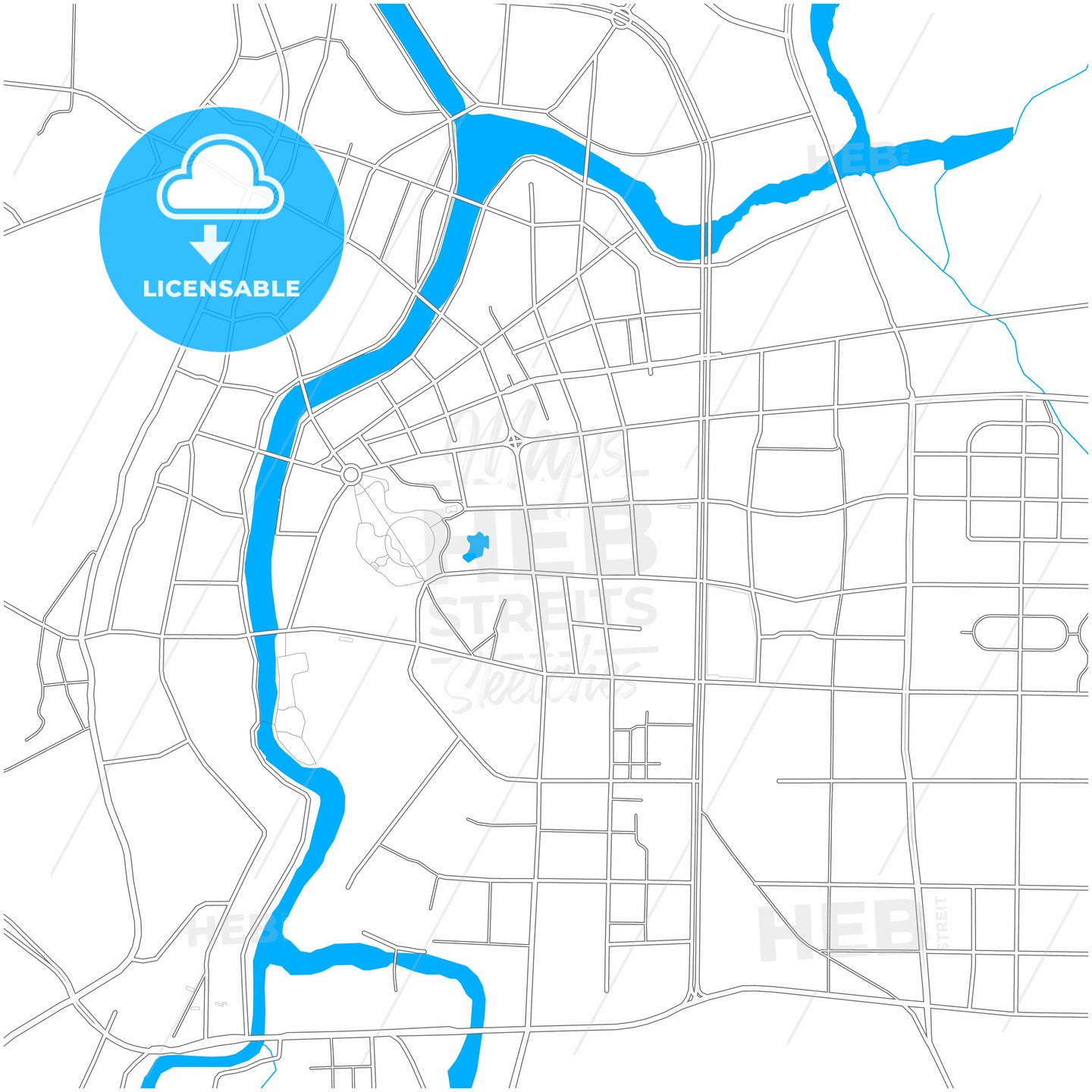 Zhuji, Zhejiang, China, city map with high quality roads.