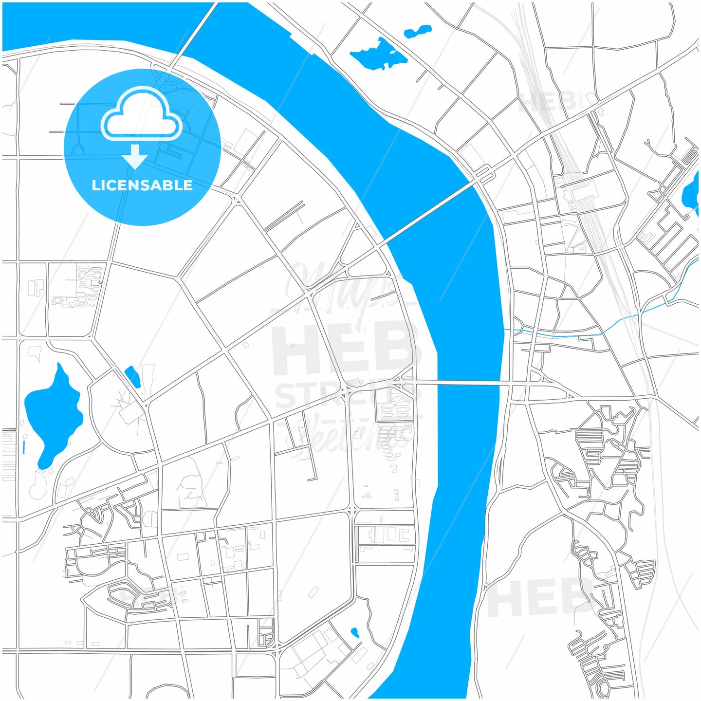 Zhuzhou, Hunan, China, city map with high quality roads.