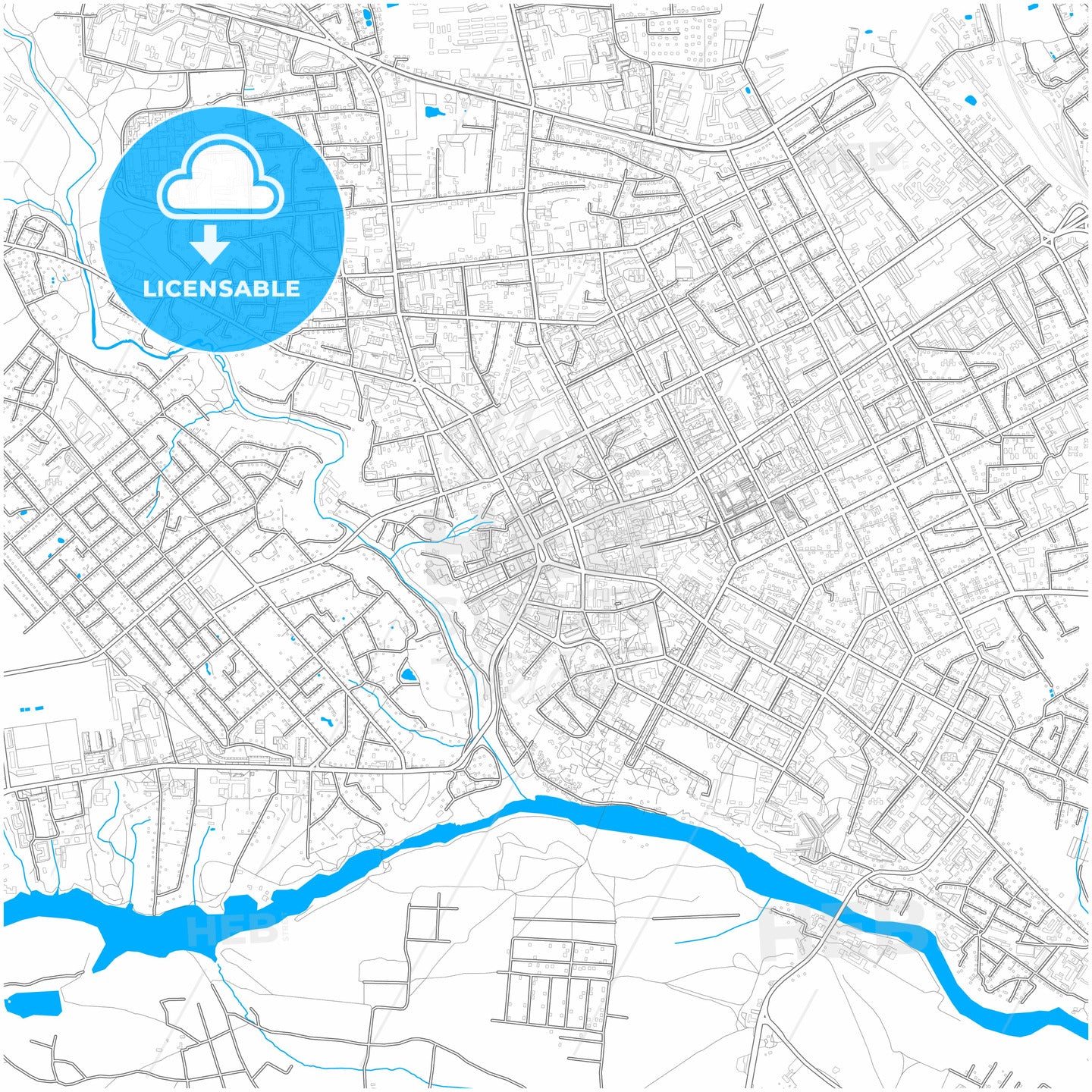 Zhytomyr, Zhytomyr Oblast, Ukraine, city map with high quality roads.