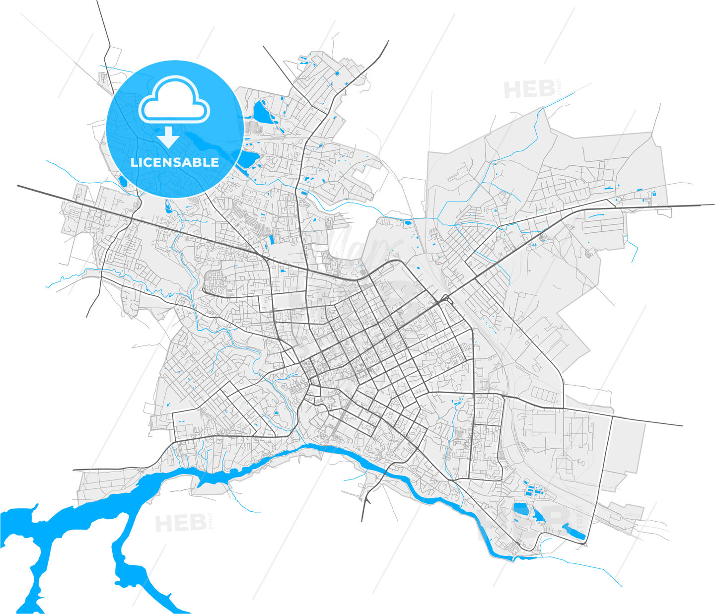 Zhytomyr, Zhytomyr Oblast, Ukraine, high quality vector map