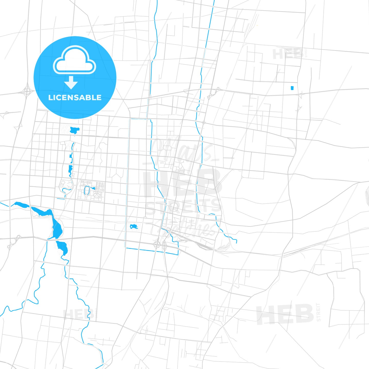 Zibo, China PDF vector map with water in focus