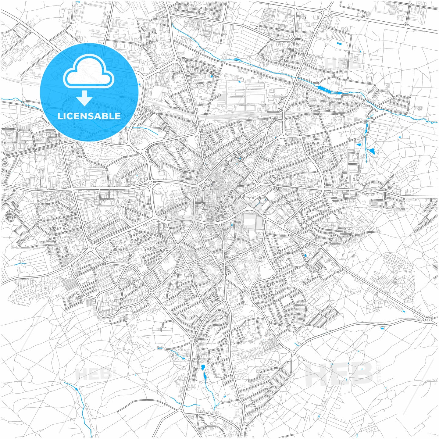 Zielona Góra, Lubusz, Poland, city map with high quality roads.