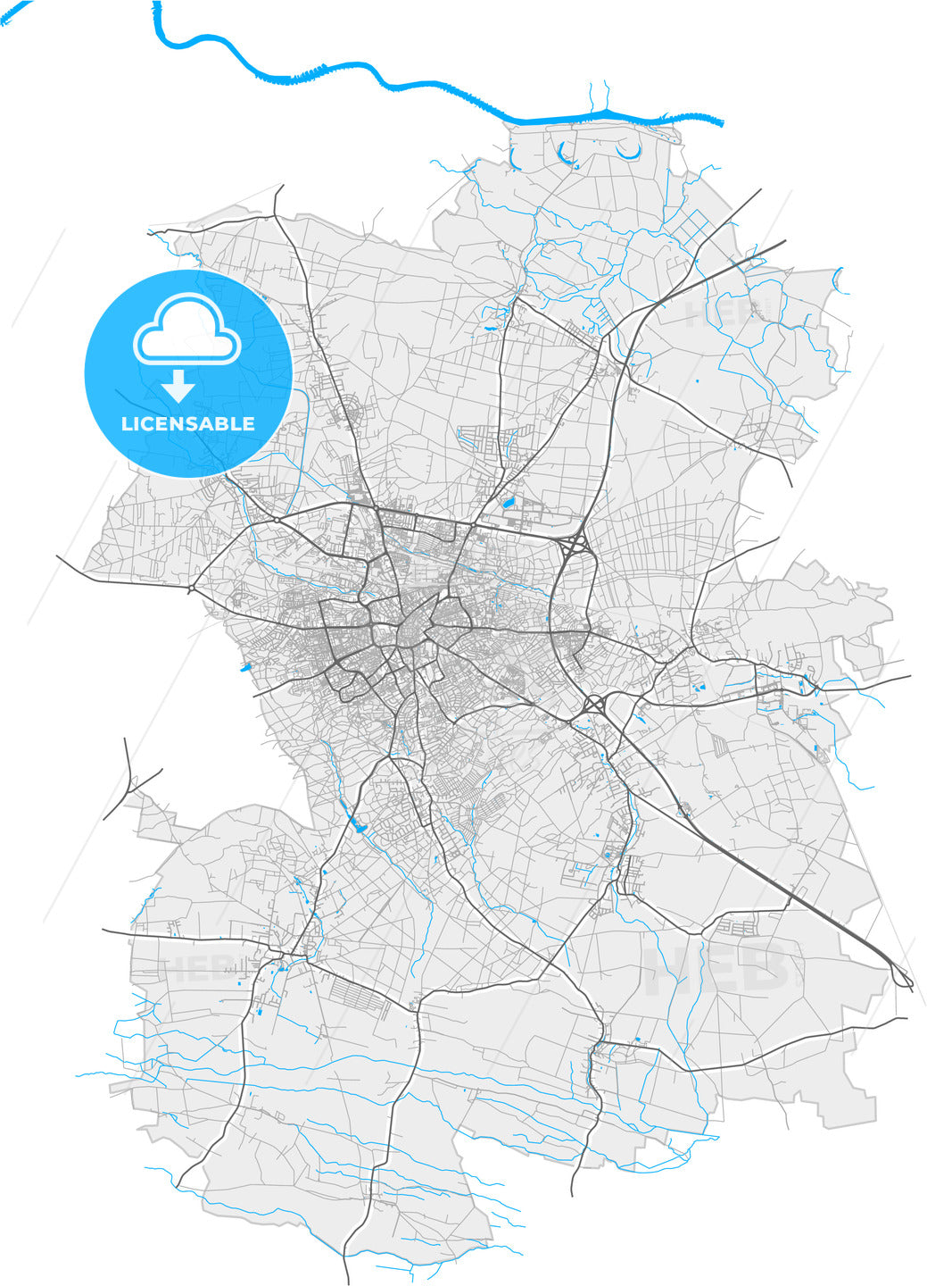 Zielona Góra, Lubusz, Poland, high quality vector map