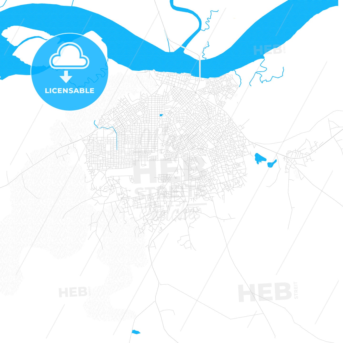 Ziguinchor, Senegal PDF vector map with water in focus