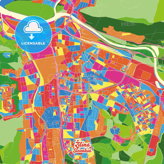 Žilina, Slovakia Crazy Colorful Street Map Poster Template - HEBSTREITS Sketches