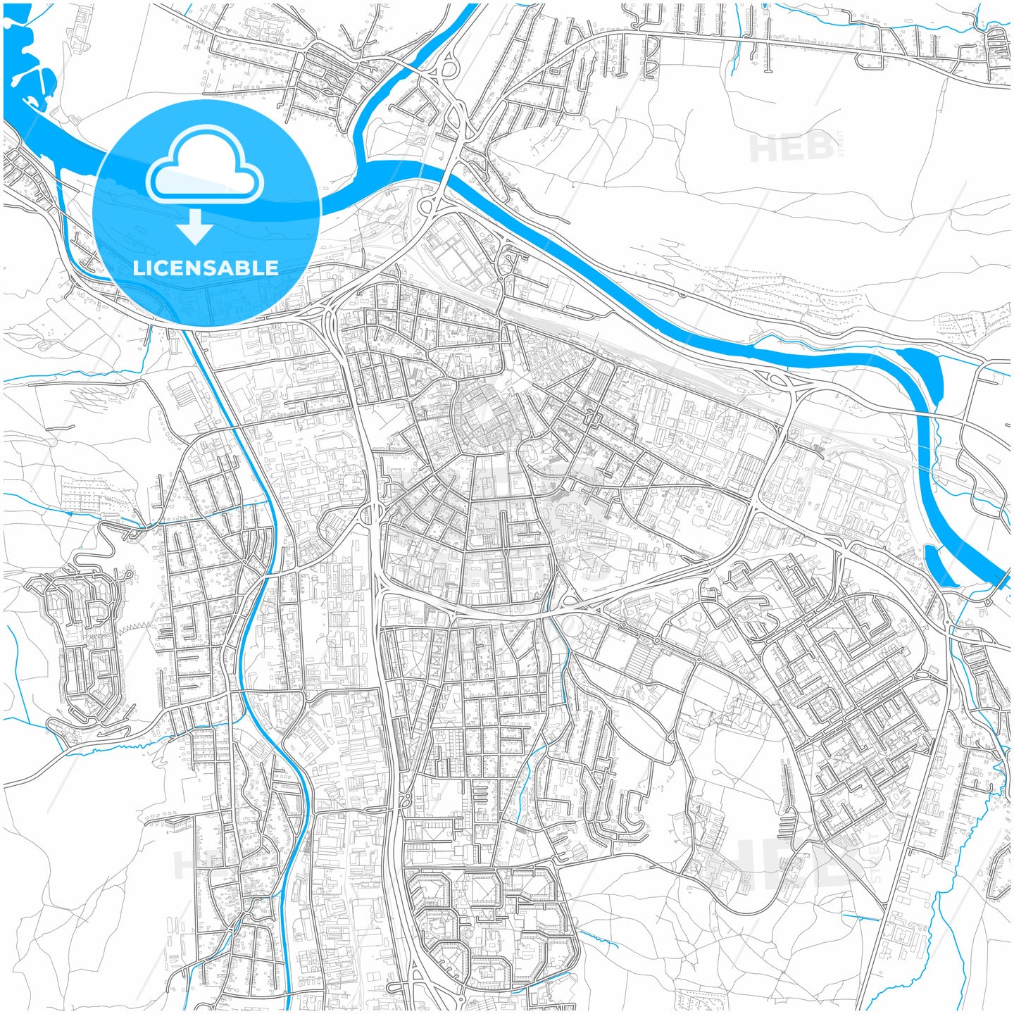 Žilina, Žilina Region, Slovakia, city map with high quality roads.