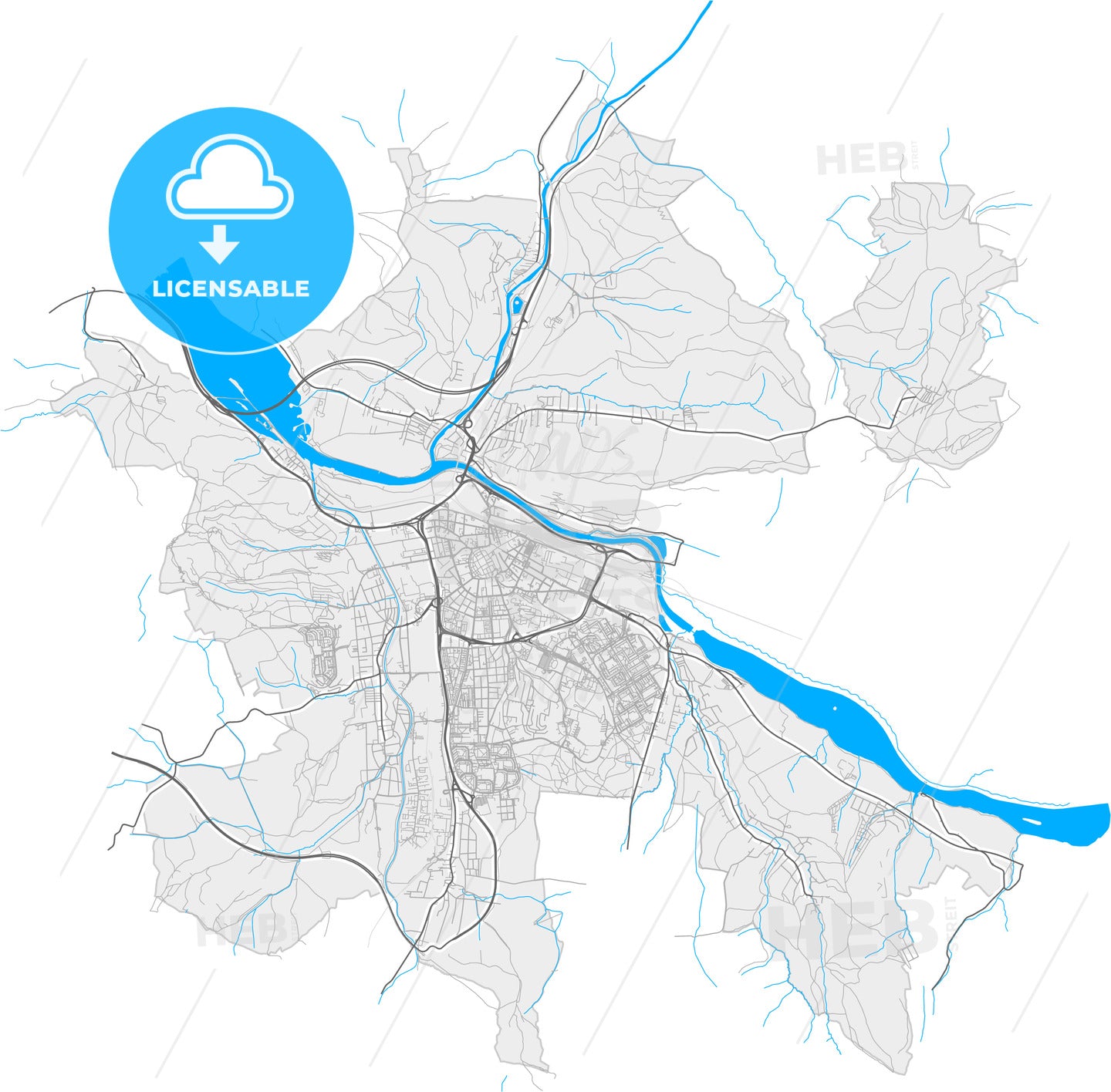 Žilina, Žilina Region, Slovakia, high resolution vector map - HEBSTREITS