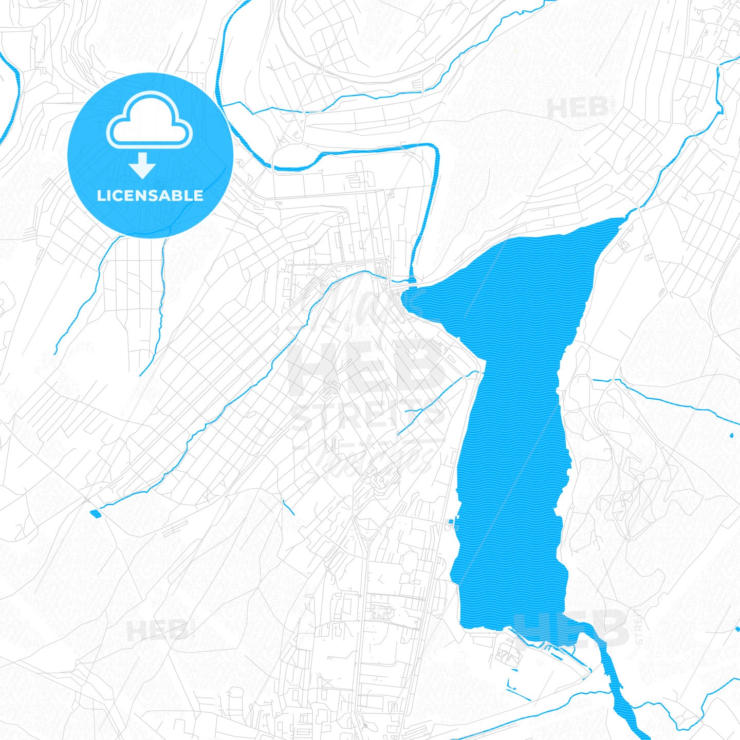 Zlatoust, Russia PDF vector map with water in focus