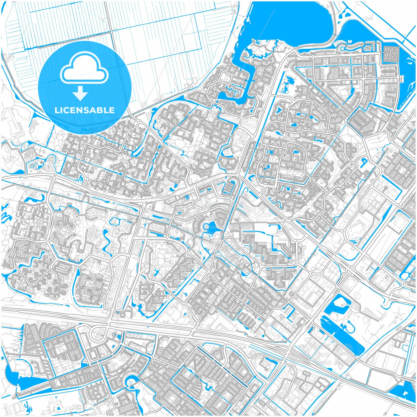 Zoetermeer, South Holland, Netherlands, city map with high quality roads.