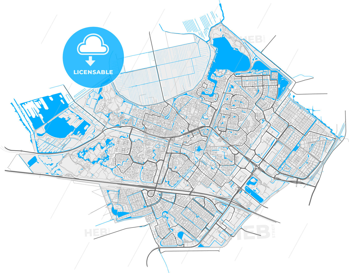 Zoetermeer, South Holland, Netherlands, high quality vector map