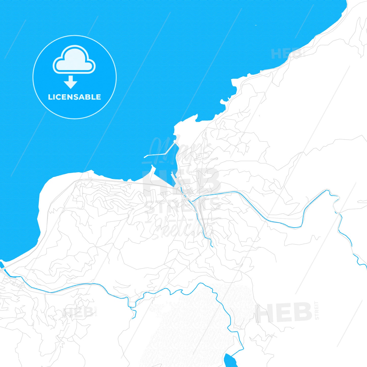 Zonguldak, Turkey PDF vector map with water in focus