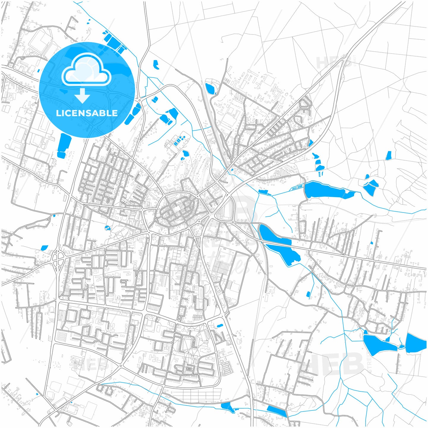 Żory, Silesian, Poland, city map with high quality roads.