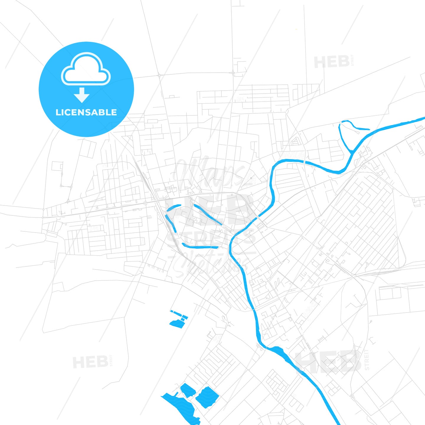 Zrenjanin, Serbia PDF vector map with water in focus
