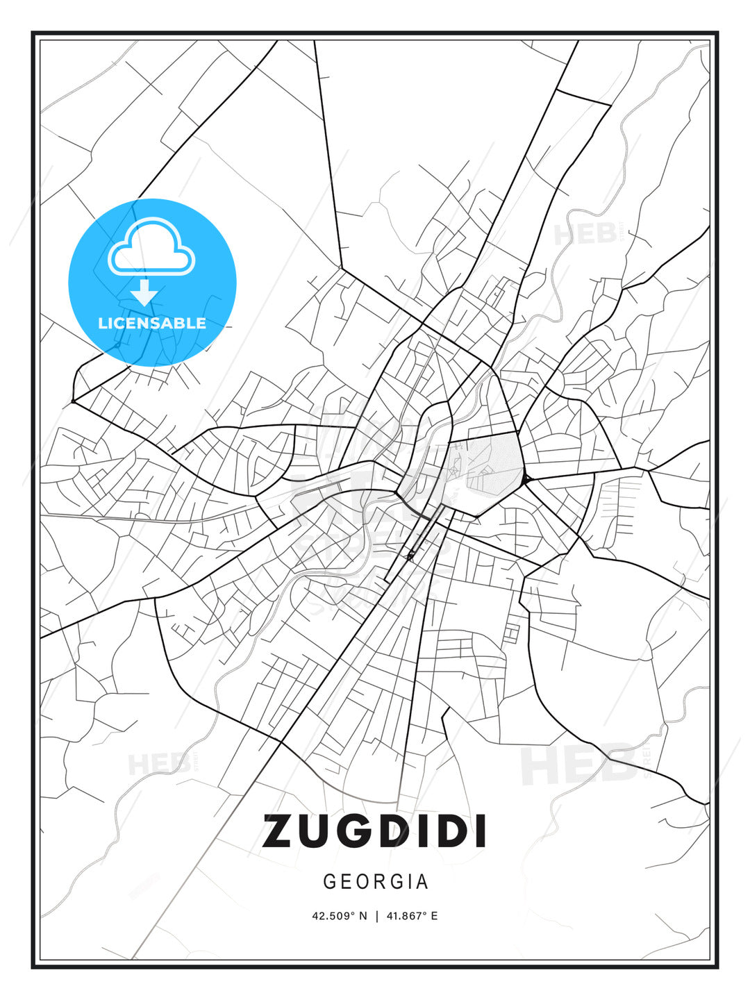 Zugdidi, Georgia, Modern Print Template in Various Formats - HEBSTREITS Sketches