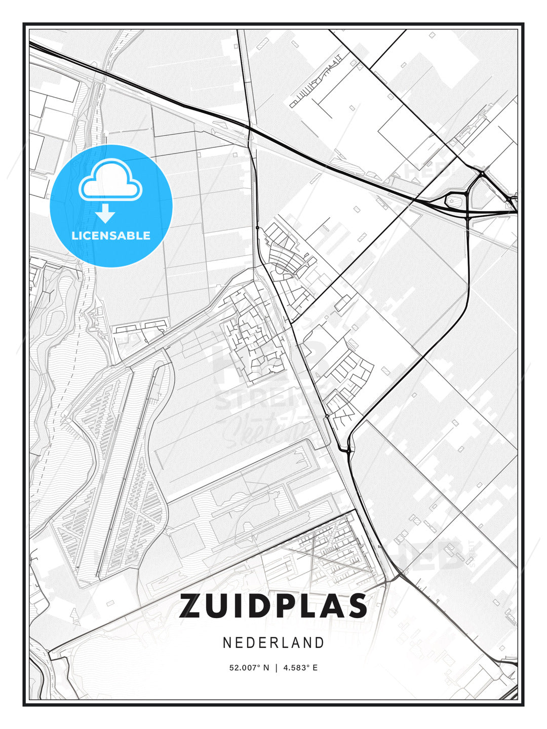 Zuidplas, Netherlands, Modern Print Template in Various Formats - HEBSTREITS Sketches