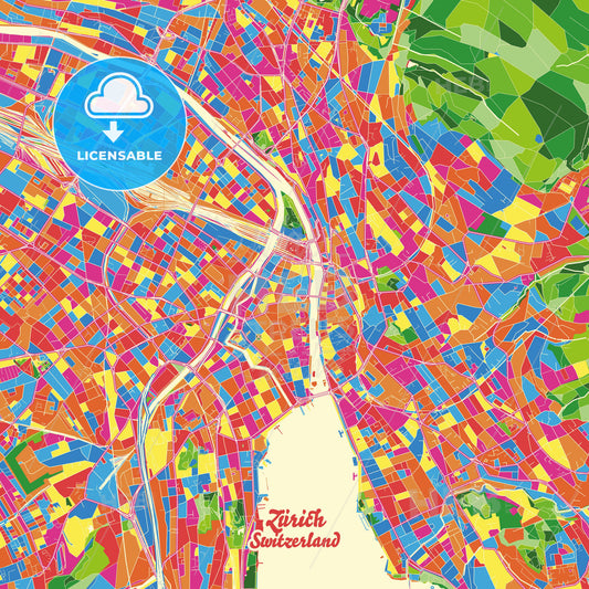 Zürich, Switzerland Crazy Colorful Street Map Poster Template - HEBSTREITS Sketches