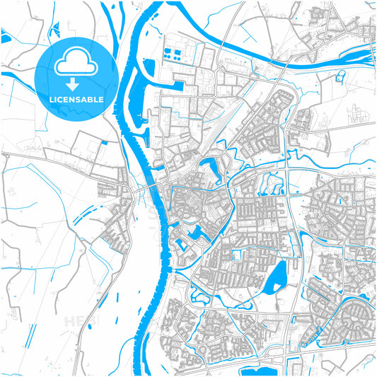 Zutphen, Gelderland, Netherlands, city map with high quality roads.