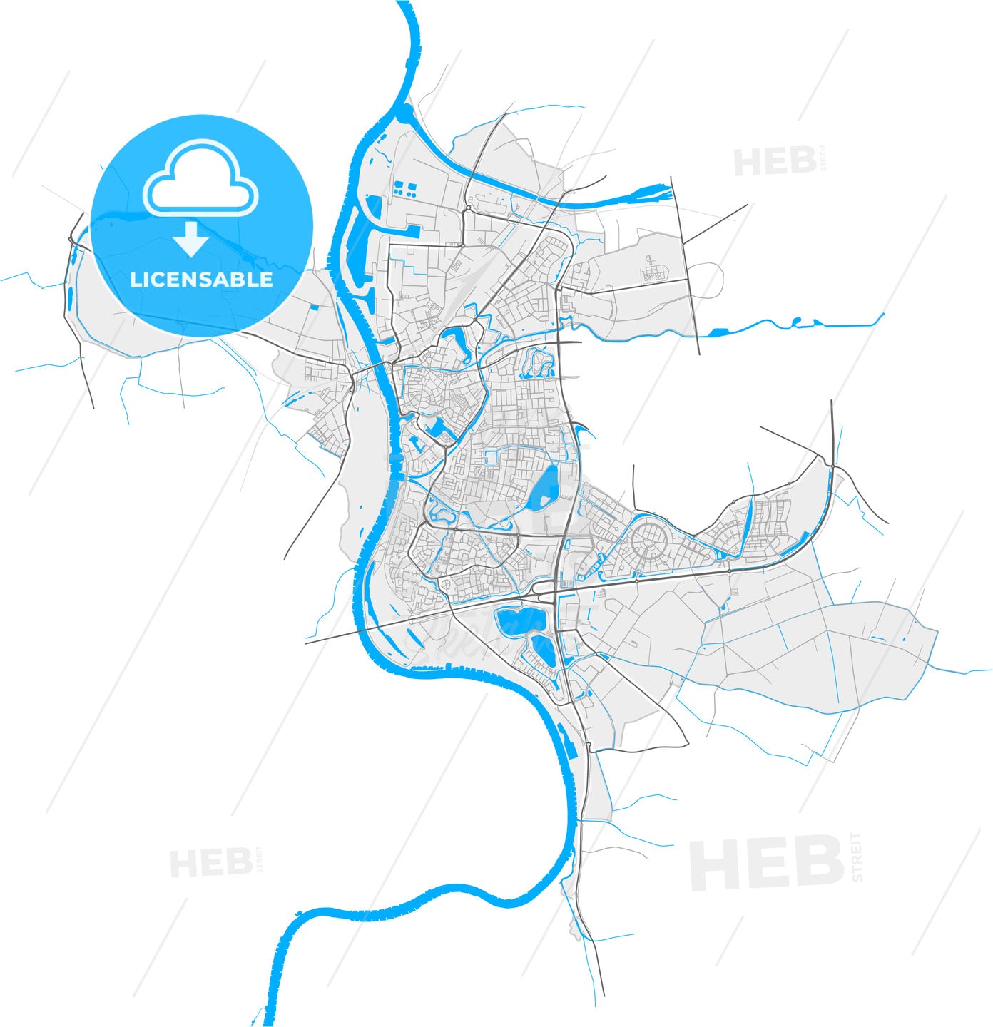 Zutphen, Gelderland, Netherlands, high quality vector map