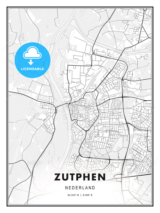 Zutphen, Netherlands, Modern Print Template in Various Formats - HEBSTREITS Sketches