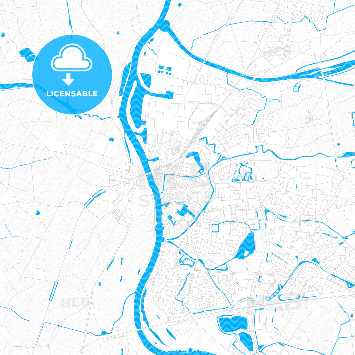 Zutphen, Netherlands PDF vector map with water in focus