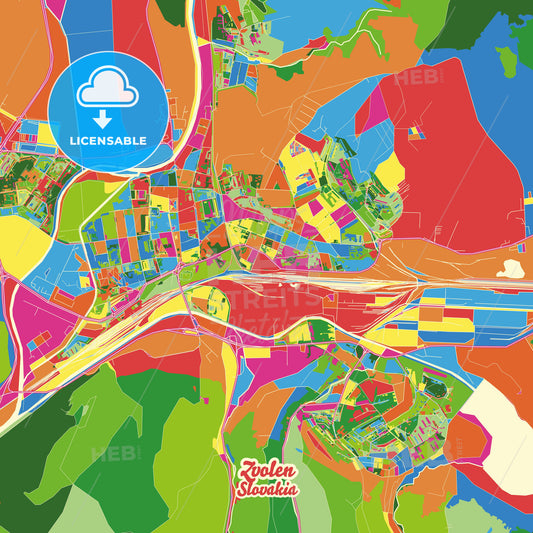Zvolen, Slovakia Crazy Colorful Street Map Poster Template - HEBSTREITS Sketches