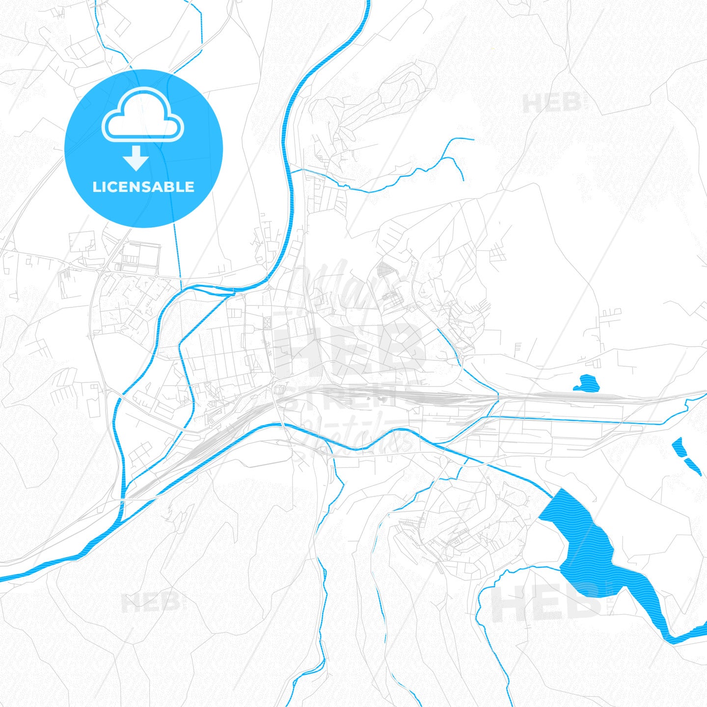 Zvolen, Slovakia PDF vector map with water in focus