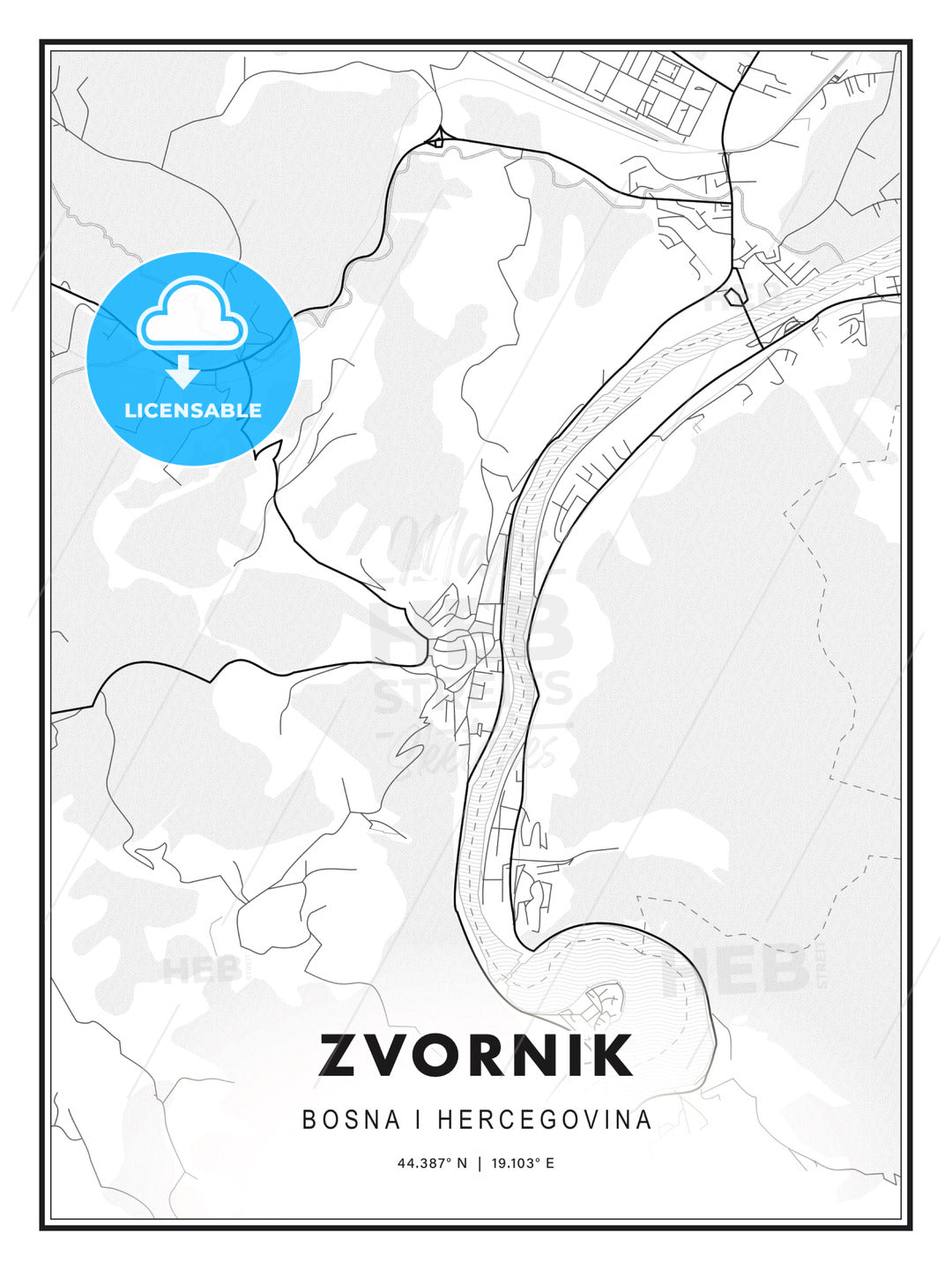 Zvornik, Bosnia and Herzegovina, Modern Print Template in Various Formats - HEBSTREITS Sketches