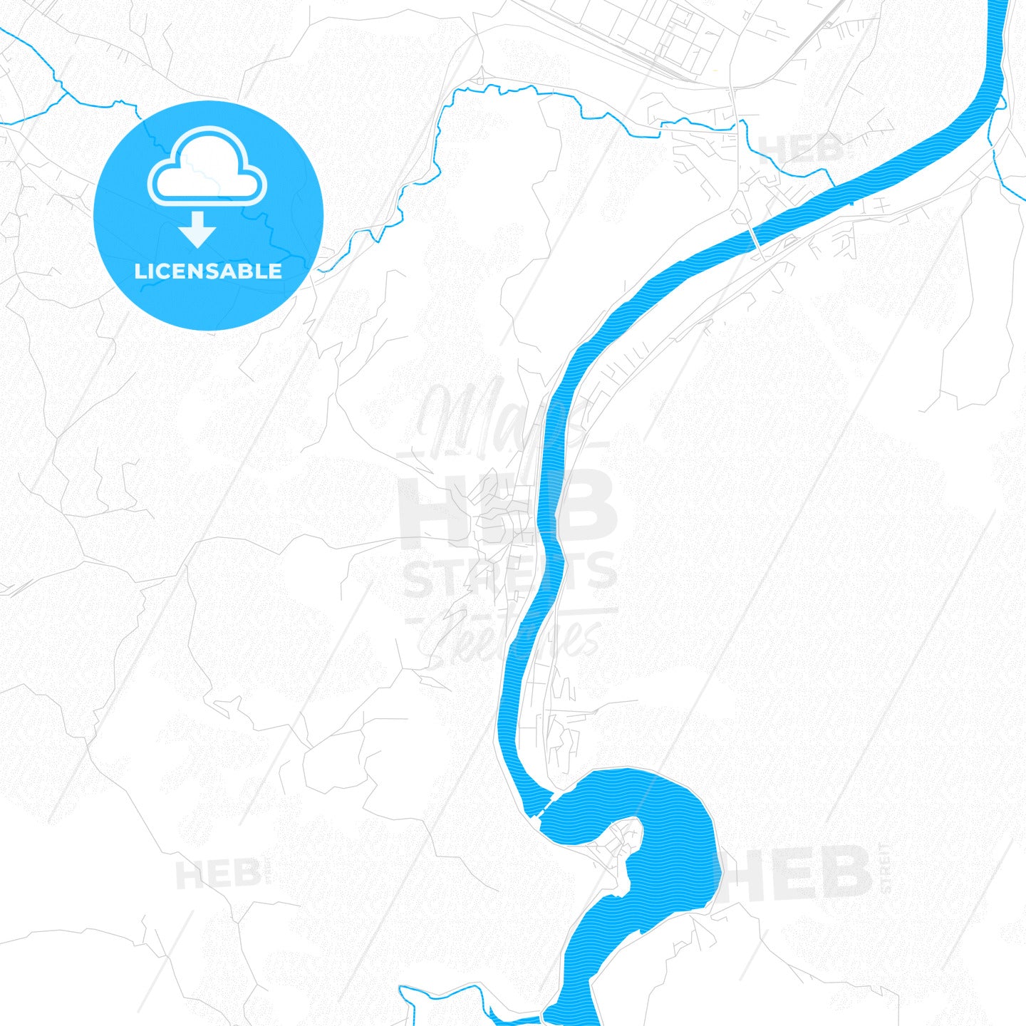 Zvornik, Bosnia and Herzegovina PDF vector map with water in focus