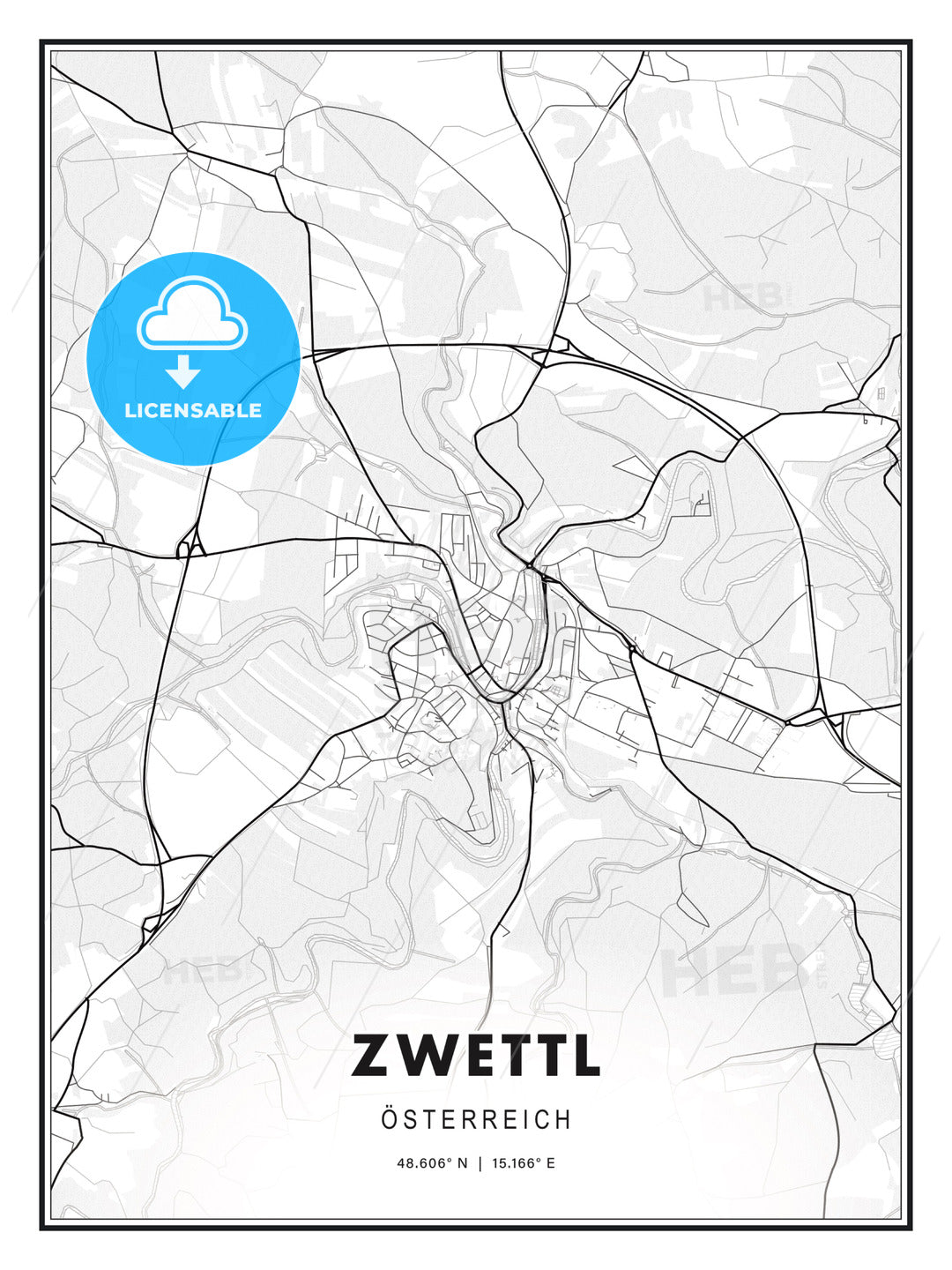 Zwettl, Austria, Modern Print Template in Various Formats - HEBSTREITS Sketches