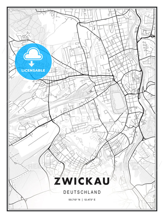 Zwickau, Germany, Modern Print Template in Various Formats - HEBSTREITS Sketches