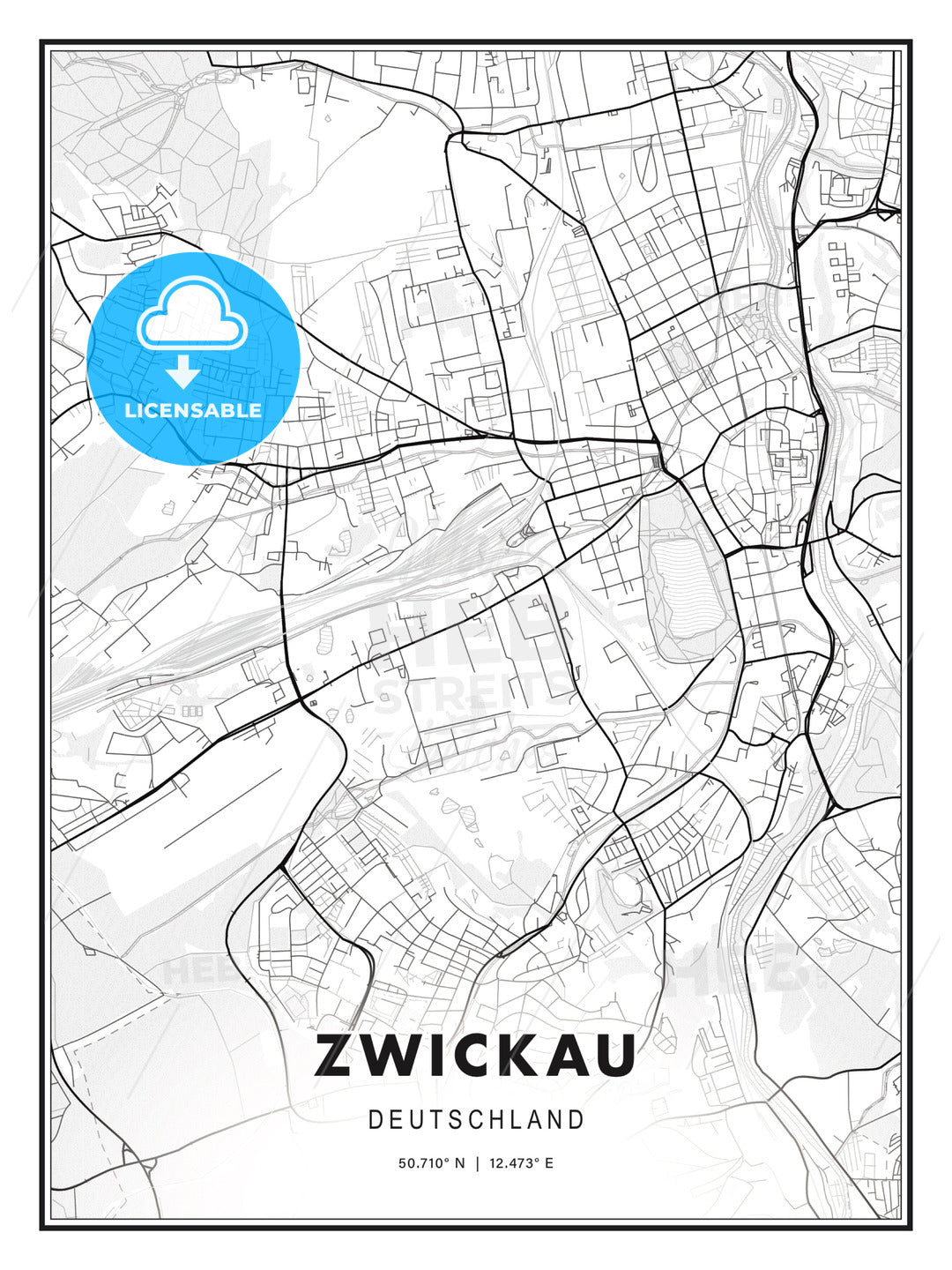 Zwickau, Germany, Modern Print Template in Various Formats - HEBSTREITS Sketches