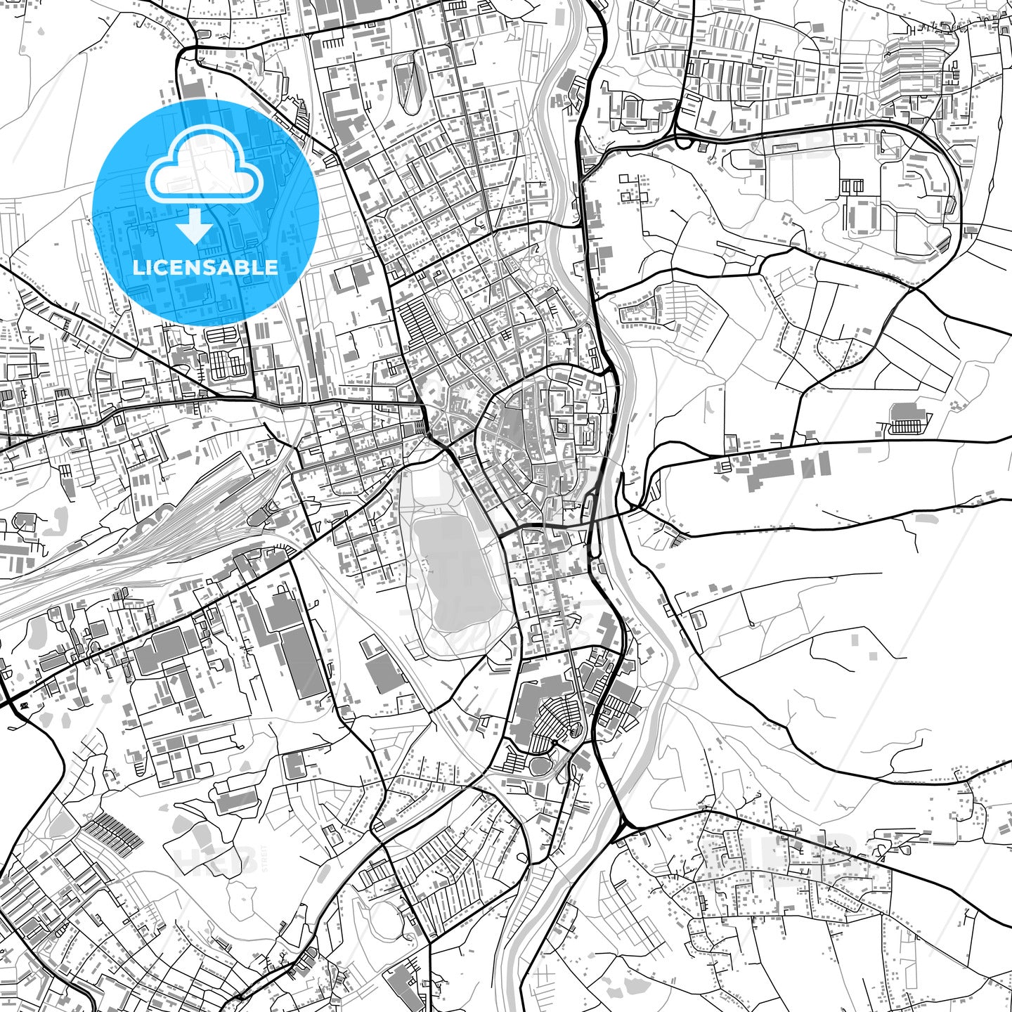 Zwickau, Germany, vector map with buildings