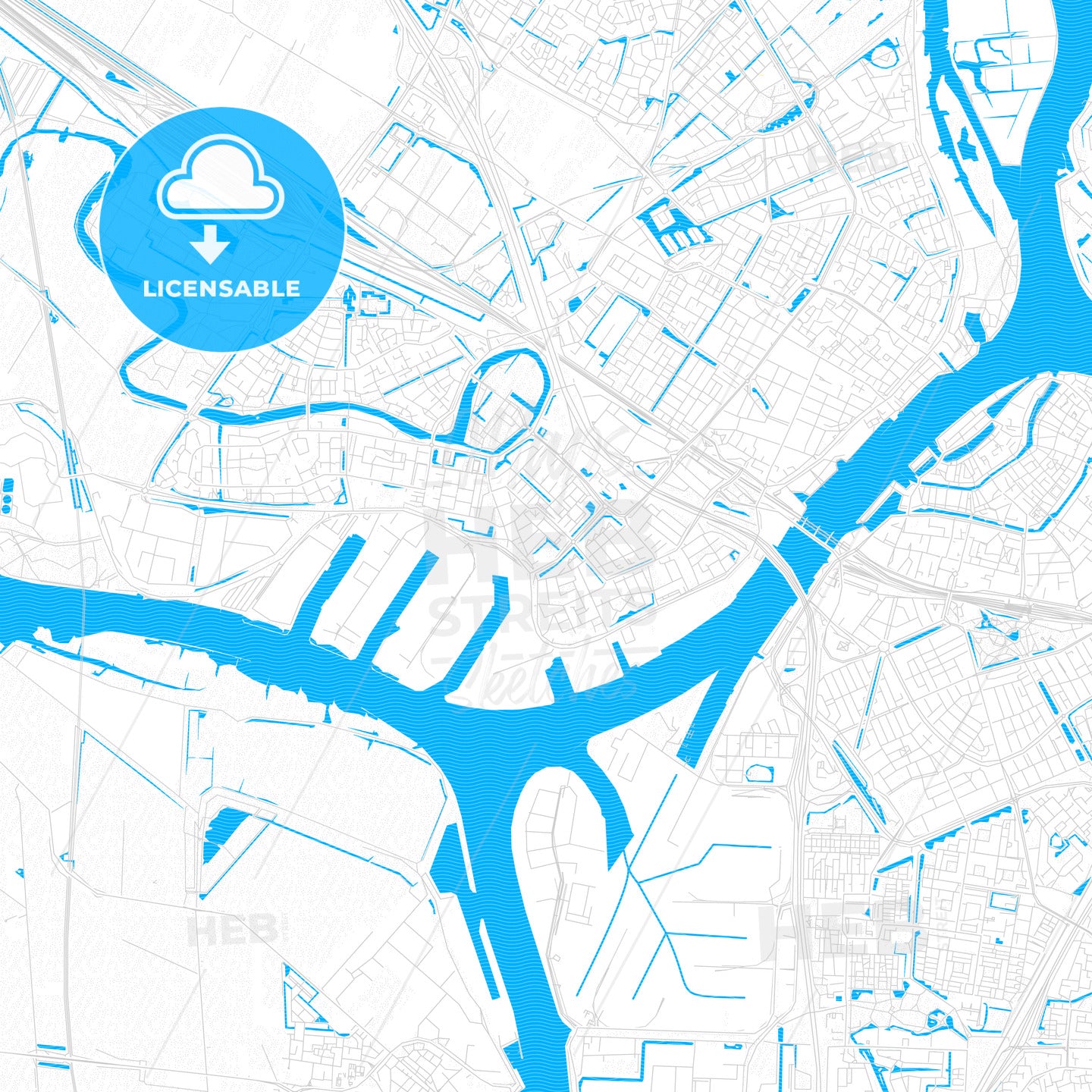 Zwijndrecht, Netherlands PDF vector map with water in focus