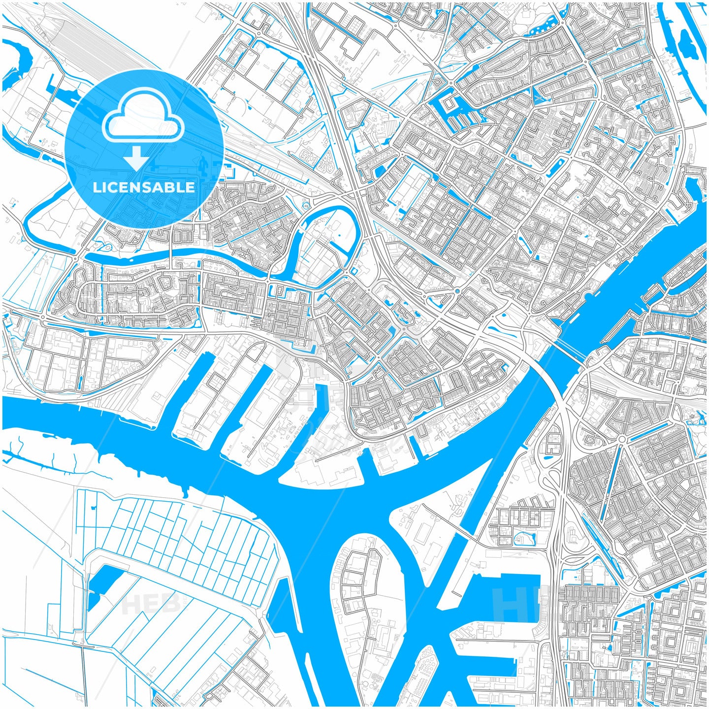 Zwijndrecht, South Holland, Netherlands, city map with high quality roads.