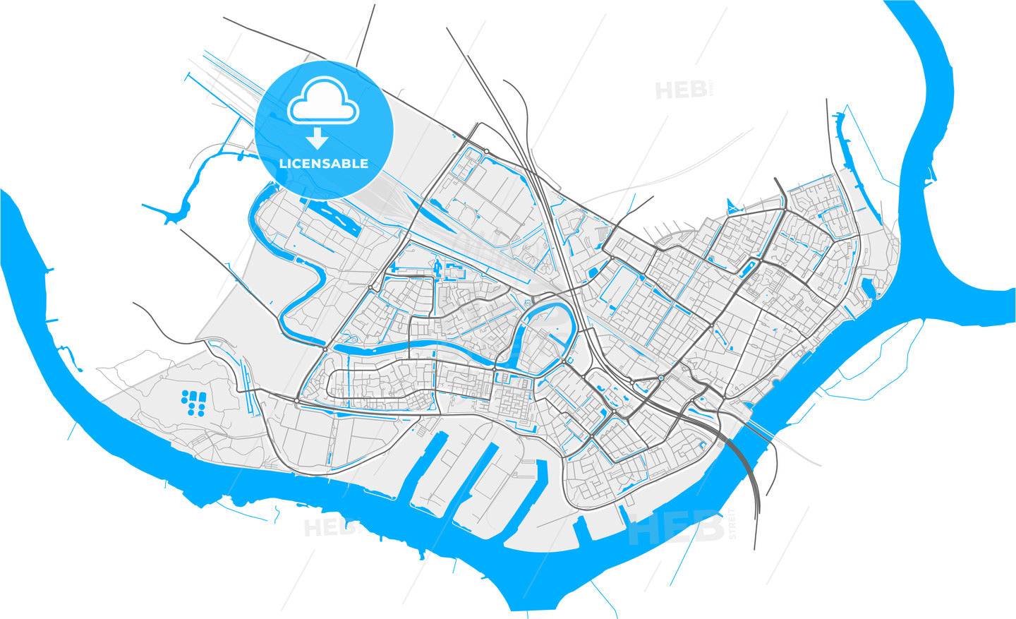 Zwijndrecht, South Holland, Netherlands, high quality vector map